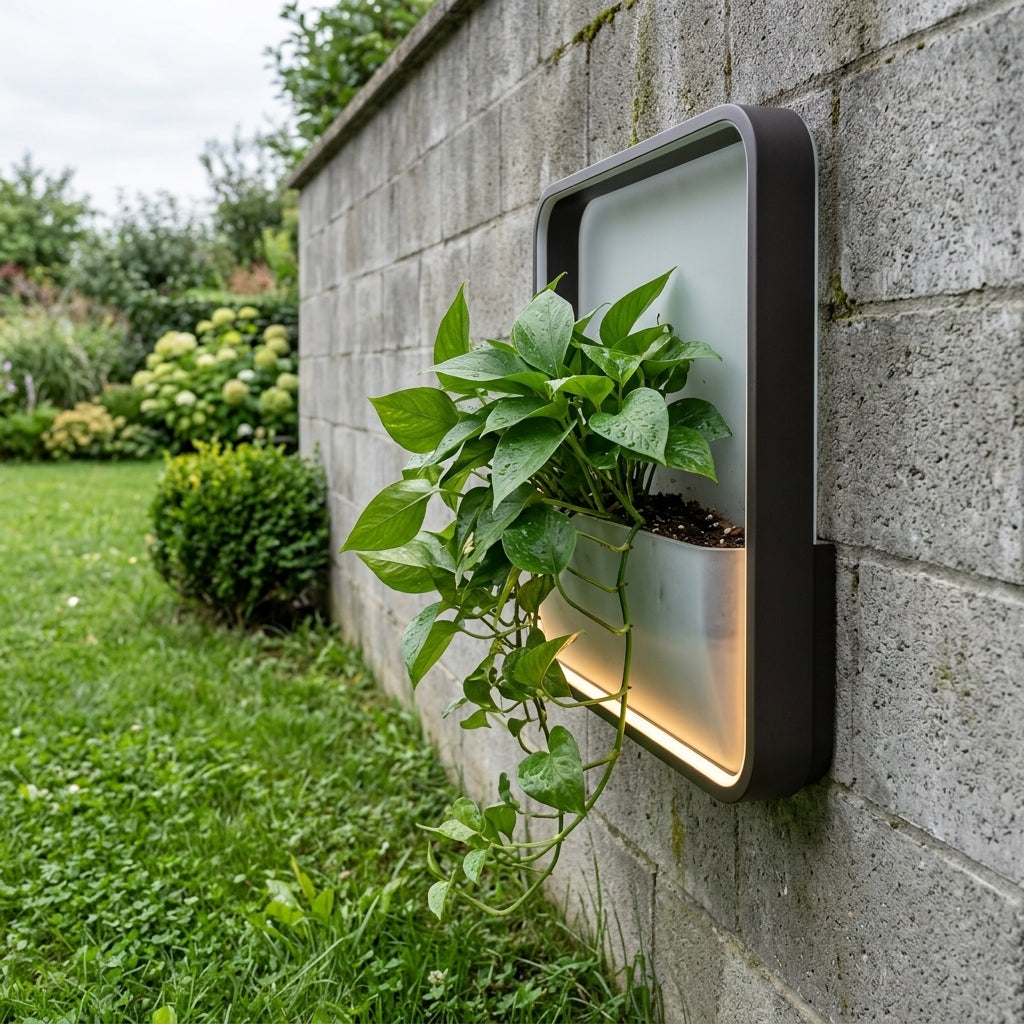 Plant Wall Light - Black Stainless Steel Solar or Hardwired Sconce in Square, Rectangular, Hexagon and Round from 15.75 to 33.46 Inches