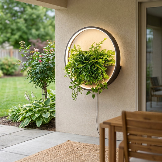 Plant Wall Light - Black Stainless Steel Solar or Hardwired Sconce in Square, Rectangular, Hexagon and Round from 15.75 to 33.46 Inches