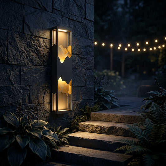 Sconce Mountain Wall Light - Black Stainless Steel 26 Inch One-Way or 39 Inch Two-Way Lamp with Integrated or External Solar for Courtyards