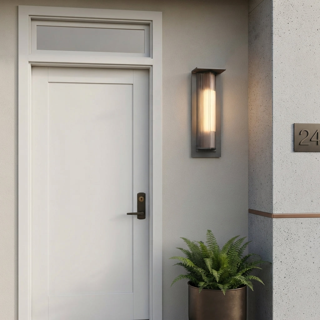 Modern Triangle Porch Wall Light - Black Aluminum and Glass Angled Sconce in 11.8 or 20.1 Inch Sizes, Solar or Hardwired, for Entryways