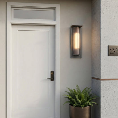 Modern Triangle Porch Wall Light - Black Aluminum and Glass Angled Sconce in 11.8 or 20.1 Inch Sizes, Solar or Hardwired, for Entryways