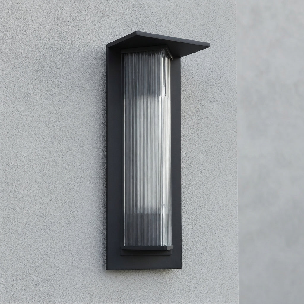 Modern Triangle Porch Wall Light - Black Aluminum and Glass Angled Sconce in 11.8 or 20.1 Inch Sizes, Solar or Hardwired, for Entryways