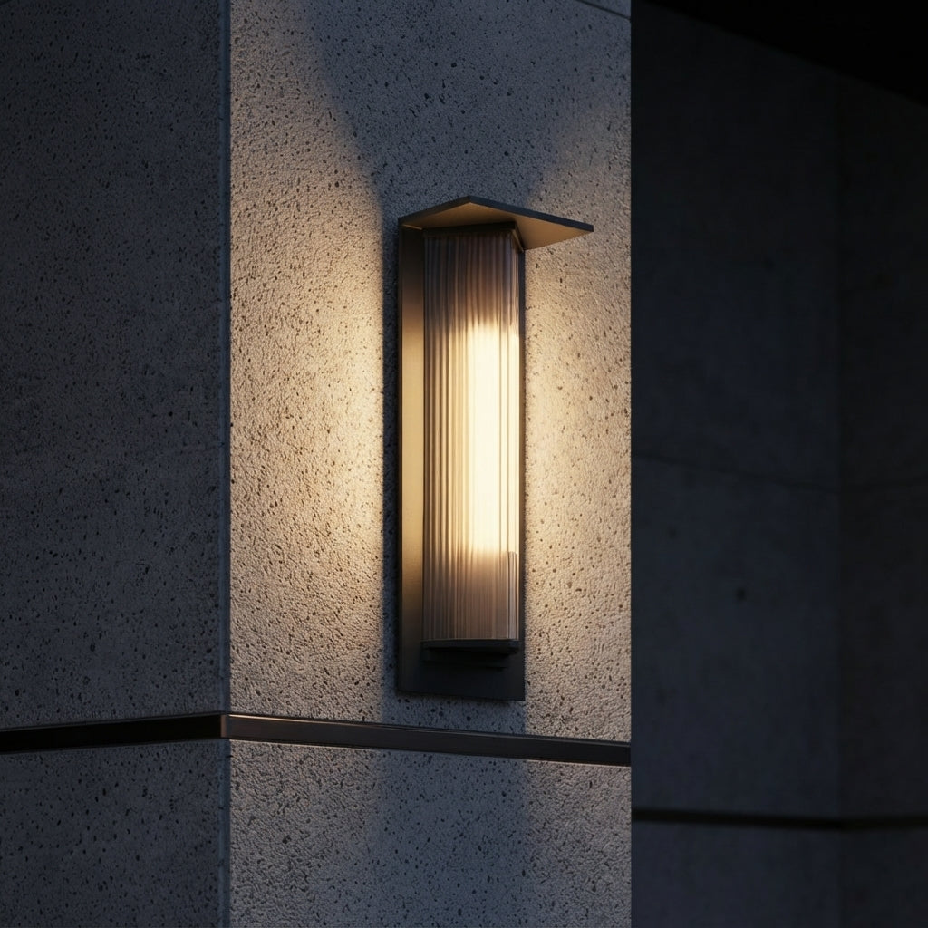 Modern Triangle Porch Wall Light - Black Aluminum and Glass Angled Sconce in 11.8 or 20.1 Inch Sizes, Solar or Hardwired, for Entryways