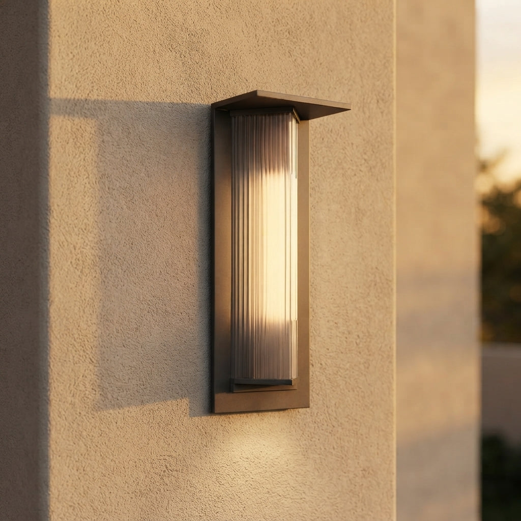 Modern Triangle Porch Wall Light - Black Aluminum and Glass Angled Sconce in 11.8 or 20.1 Inch Sizes, Solar or Hardwired, for Entryways