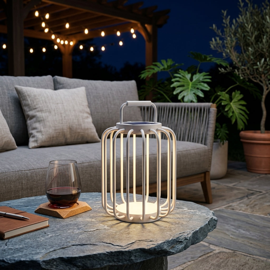 Outdoor Solar Lantern - Iron and Acrylic 6W Warm LED Light in Brushed Gray or White, 11.8 and 19.7 Inch Heights, 10 to 12 Hour Runtime