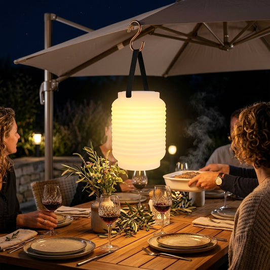 Solar Camping Lantern - White PE Cylinder Light with Remote or Button Control, 2 to 8 Hour Timer and 12 to 18 Hour Runtime for Camping