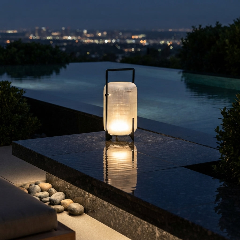 Outdoor Handle Lantern - Stainless Steel and Acrylic Lantern in Three Sizes from 7 to 11 Inch Diameters, Solar or Battery, IP65 Rated