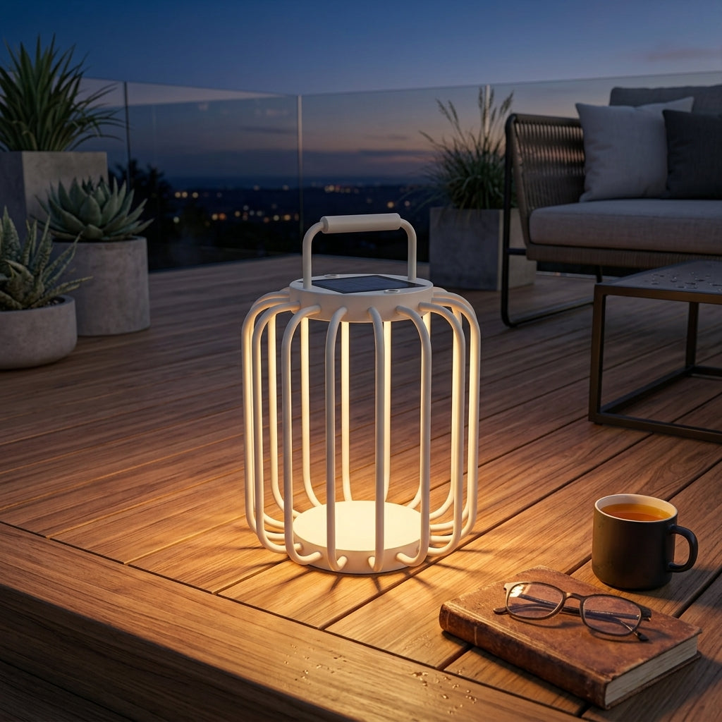 Outdoor Solar Lantern - Iron and Acrylic 6W Warm LED Light in Brushed Gray or White, 11.8 and 19.7 Inch Heights, 10 to 12 Hour Runtime