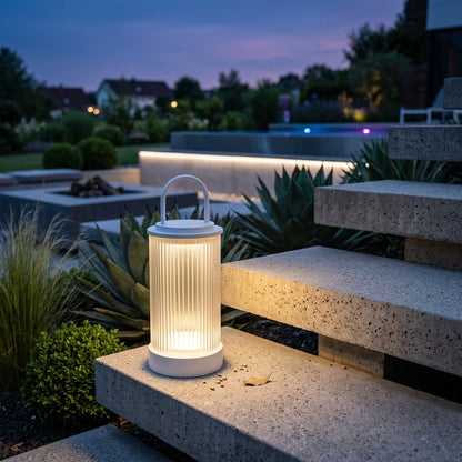 Portable Outdoor Lantern - Stainless Steel 5W Warm LED in Black, Gold or White with Hardwired or Solar Power and 11 or 22 Inch Height