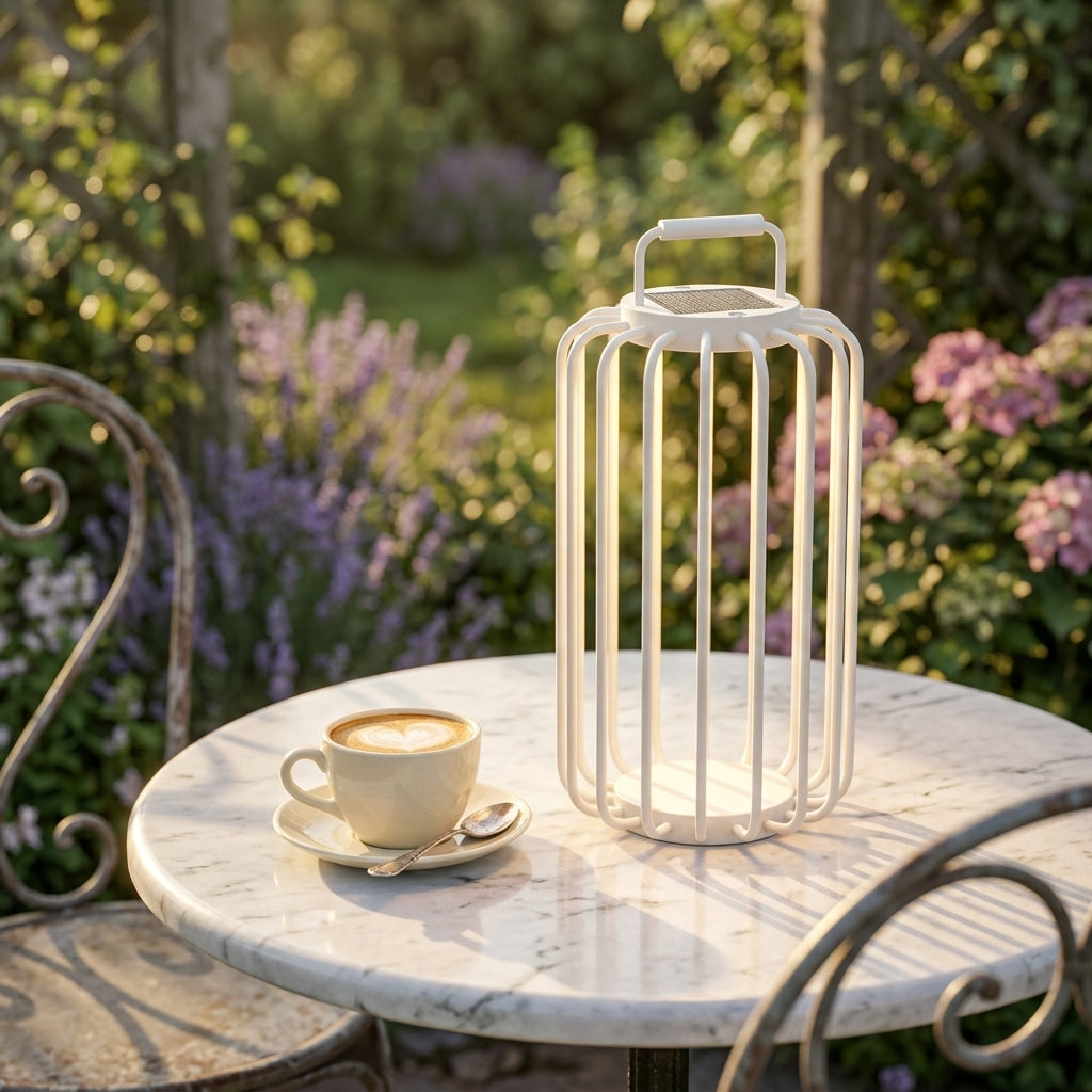 Outdoor Solar Lantern - Iron and Acrylic 6W Warm LED Light in Brushed Gray or White, 11.8 and 19.7 Inch Heights, 10 to 12 Hour Runtime