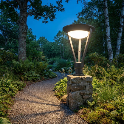 Modern Conical Post Light - Die-Cast Aluminum Tapered Cap in Hollow Round, Square or Striped Shapes, Cool or Warm White, Solar or Wired