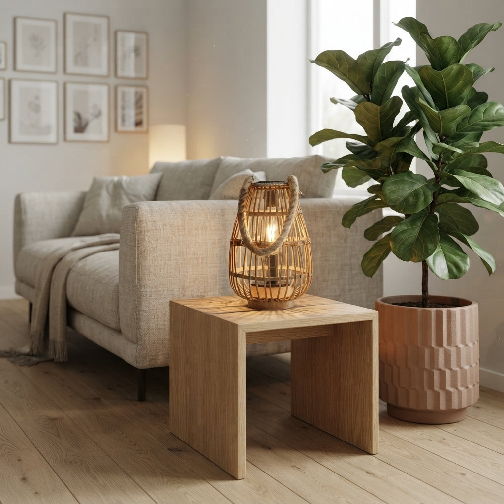 Rattan Solar Lantern - Handwoven Bamboo, Wood and Jute Rope Vintage Light with IP43 Weatherproofing for Patio, Garden Trees and Decking