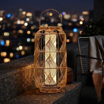 Rattan Solar Floor Lamp - 29 Inch PE Rattan and Iron Light with 80 Lumen 3000K LED and USB or Solar Charging for Garden, Patio and Balcony