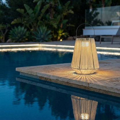 Rope Lantern - Handwoven PE Rattan Over Iron Solar Light with 180 Degree Handle, 3000K Warm White LED and IP65 Rating for Garden and Camping