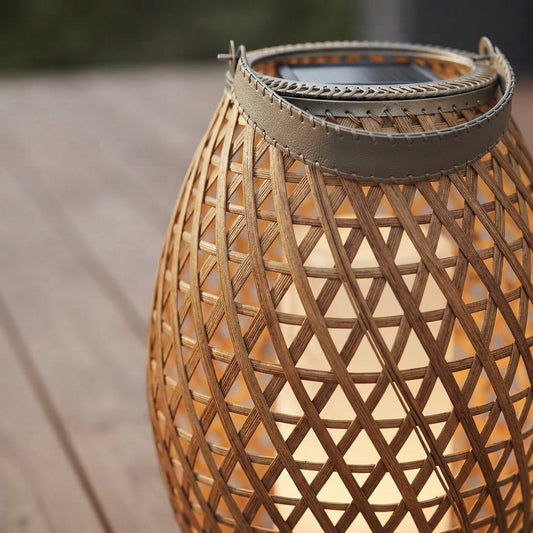 Rattan Lantern - Woven Wicker and Bamboo Hanging Light in Three Sizes from 5 by 14 to 18 by 33 Inches, Solar or Hardwired for Courtyards