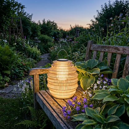 Rattan Outdoor Lantern - Stainless Steel and Handwoven Wicker Solar Light in Three Sizes for Gardens, Patios, Porches and Pathways