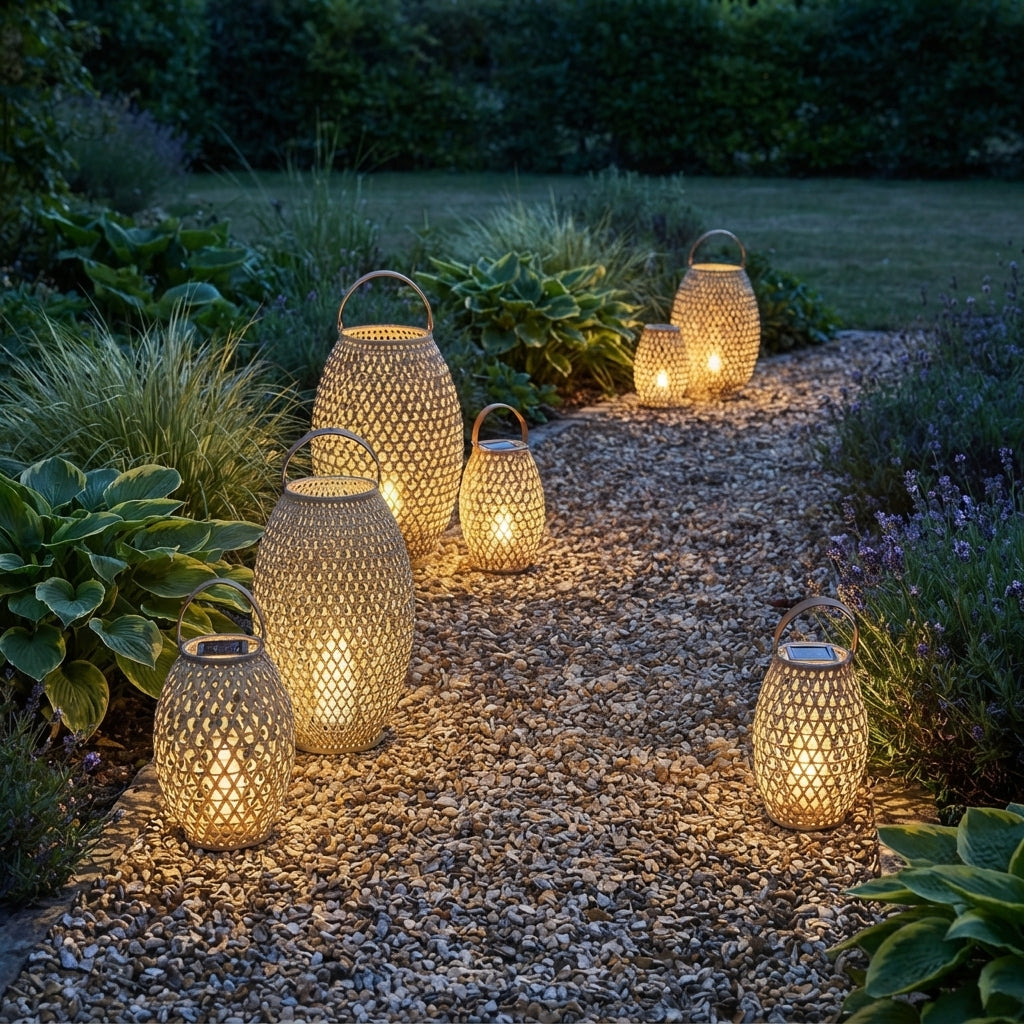 Rattan Lantern - Woven Wicker and Bamboo Hanging Light in Three Sizes from 5 by 14 to 18 by 33 Inches, Solar or Hardwired for Courtyards