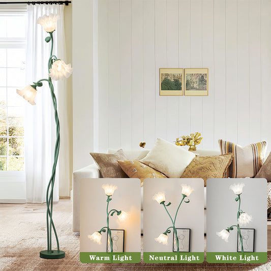 Flower Floor Lamps French Country Style Green Artistic Iron Lamp