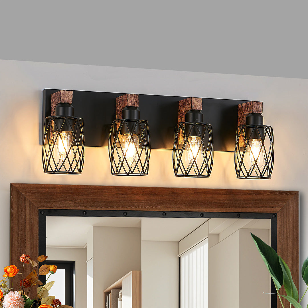 Black Vanity Bathroom Lights Metal Cage Mirror Lamp