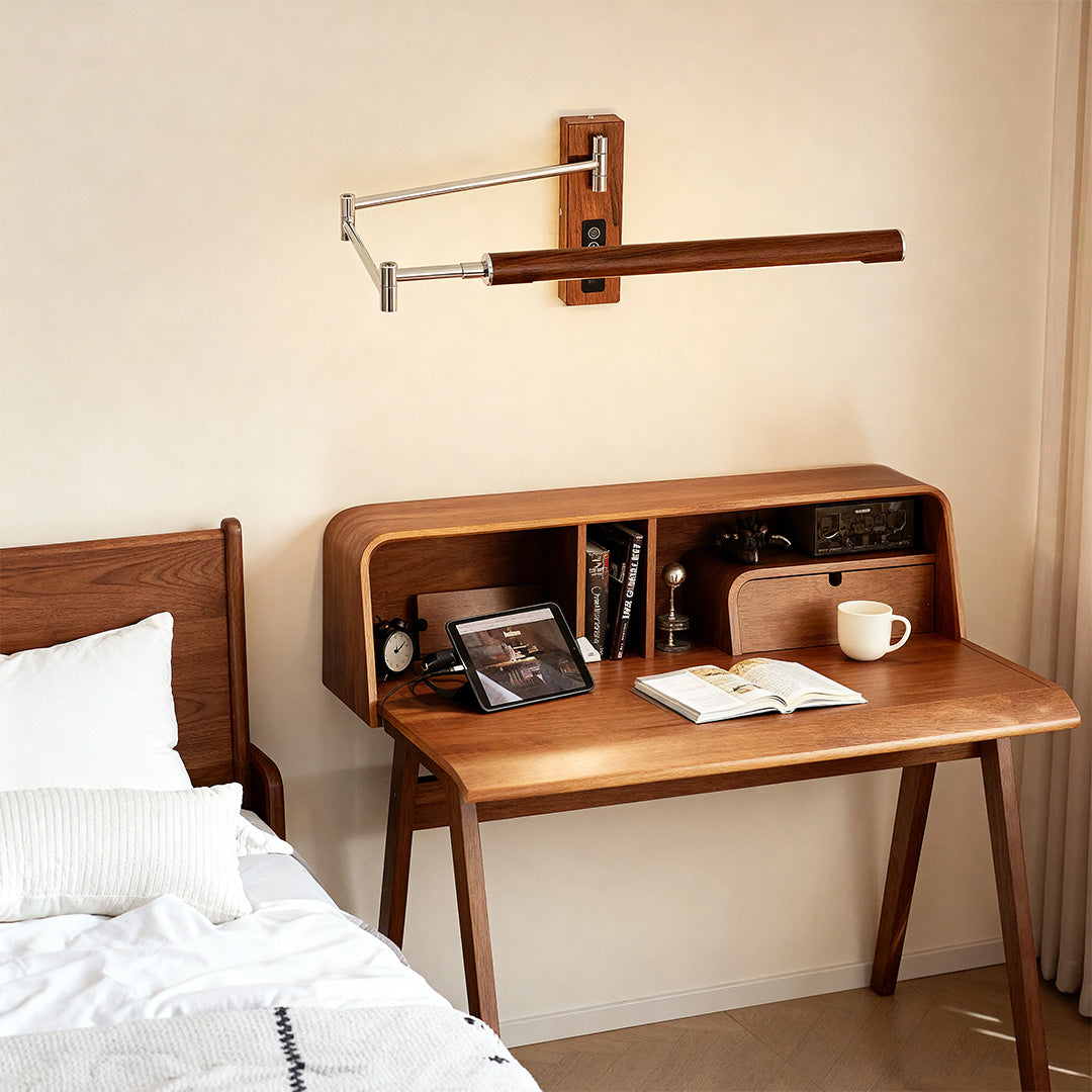 Swing Wall Light Mid-Century Iron Walnut Eye-Protecting Arm Lamp
