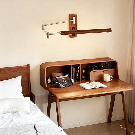 Swing Wall Light Mid-Century Iron Walnut Eye-Protecting Arm Lamp