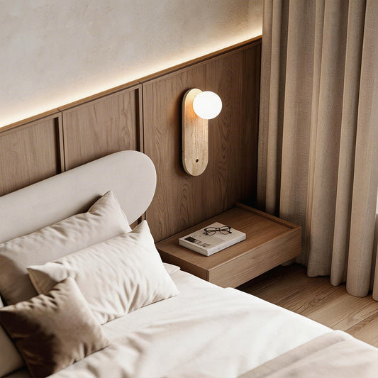 Ball Wall Lamp Yellow Travertine LED Wabi-Sabi Japanese Light