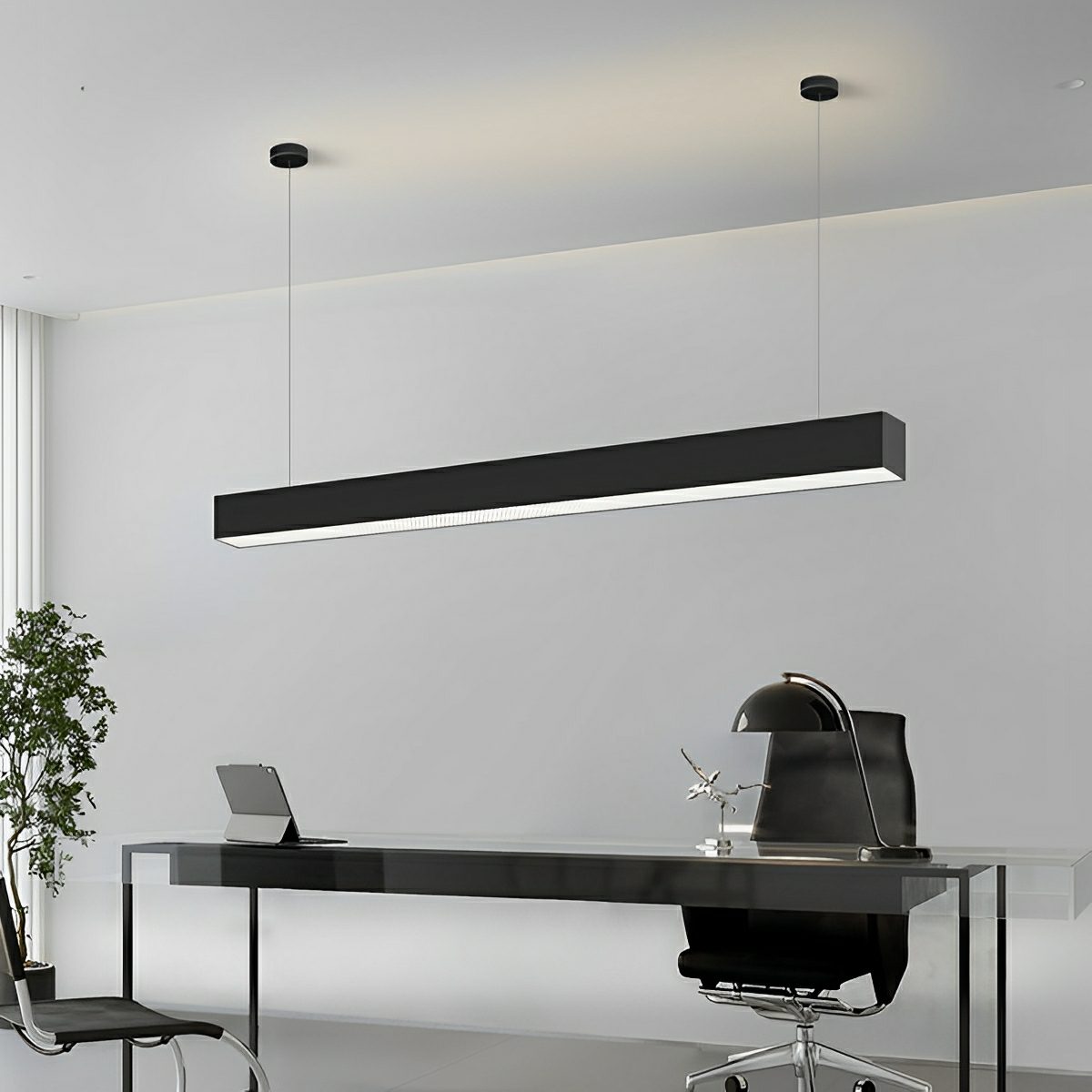 Black Modern Minimalist Linear LED Long Strip Office Ceiling Pendant Lights