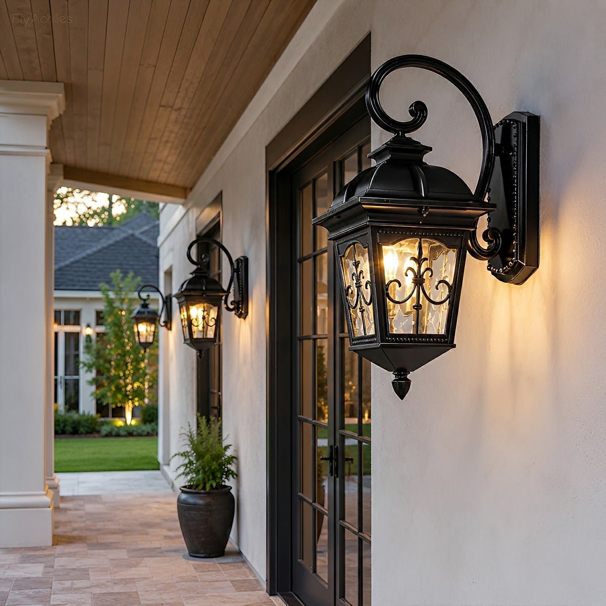 Classic European Outdoor Waterproof Tower Glass Wall Light LED Exterior Sconce