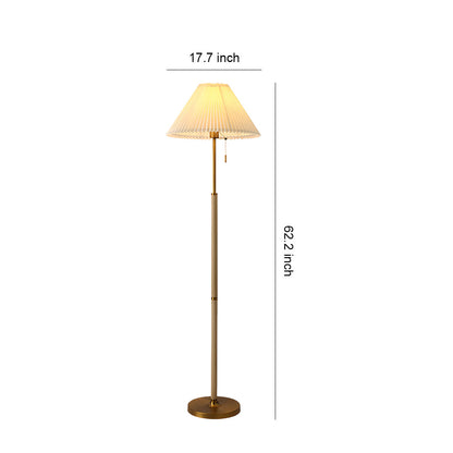 Floor Wood Lamp Pleated Fabric Shade Standing Lamp
