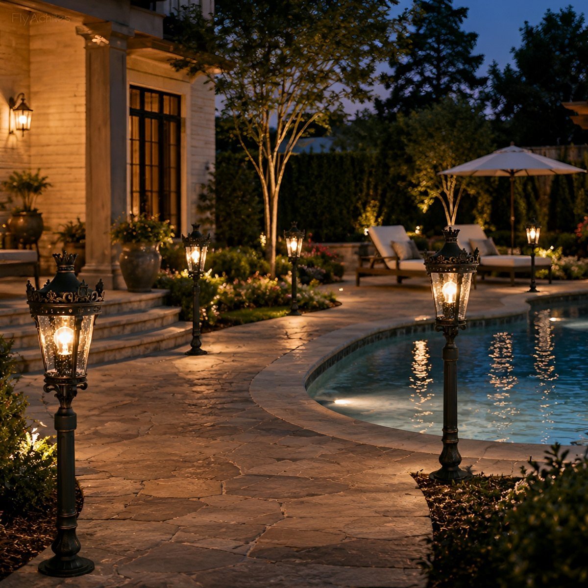 Classic Vintage European Lantern Pathway Bollard Light