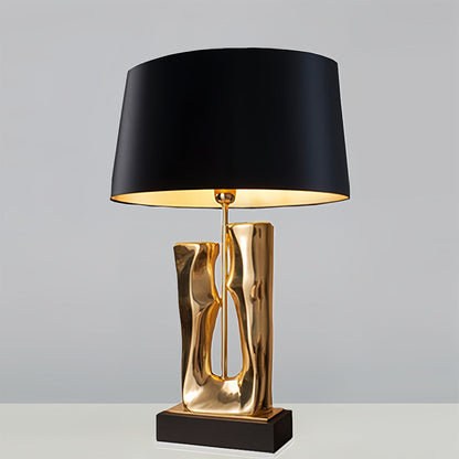 Gold and Black Table Lamp Sculptural Base Elegant Drum Shade Lamp