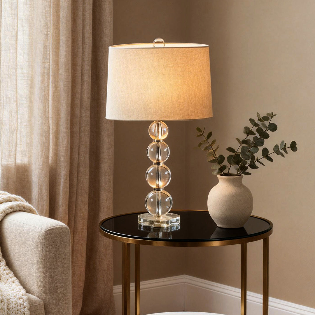 Crystal Ball Table Lamp Modern Fabric Cylinder Lampshade Lamp