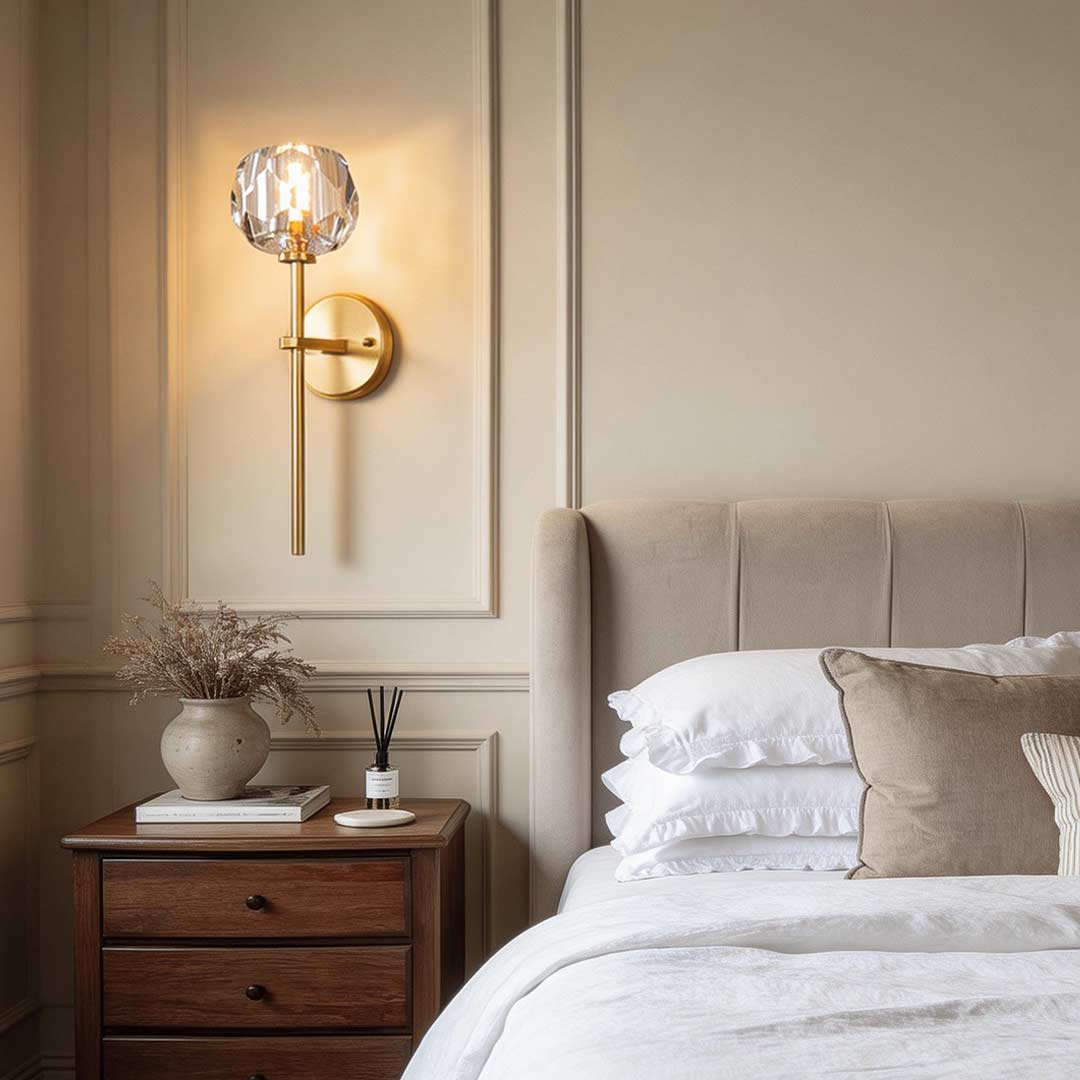 Crystal Wall Sconce with Shade LED Gold-Plated Lamp
