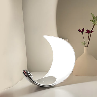Curved Silver End Table Lamp Polished Chrome LED Light