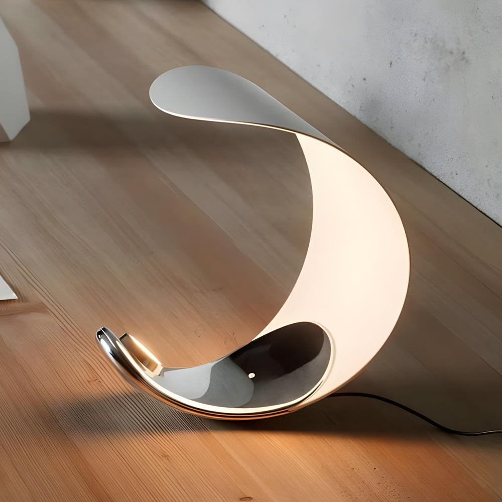Curved Silver End Table Lamp Polished Chrome LED Light