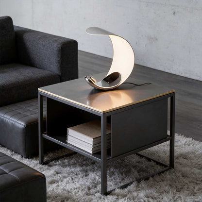 Curved Silver End Table Lamp Polished Chrome LED Light
