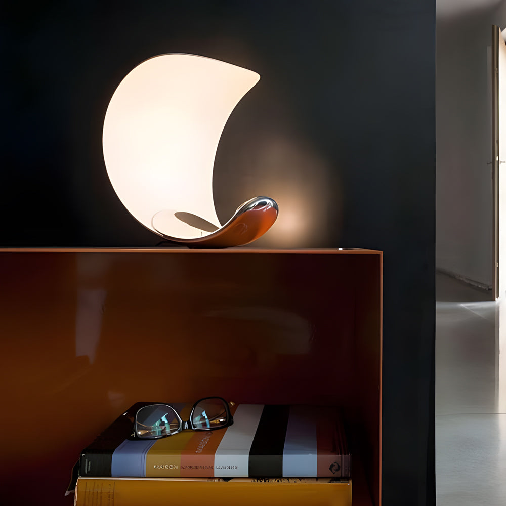 Curved Silver End Table Lamp Polished Chrome LED Light