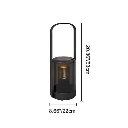 Cylinder Solar Lantern - Black Stainless Steel and Glass Tube Light with Warm Solar Glow for Bedroom, Courtyard and Patio Tabletops