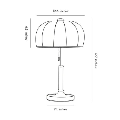 Fabric Table Lamp Vintage Brass Dome Pull Chain Light