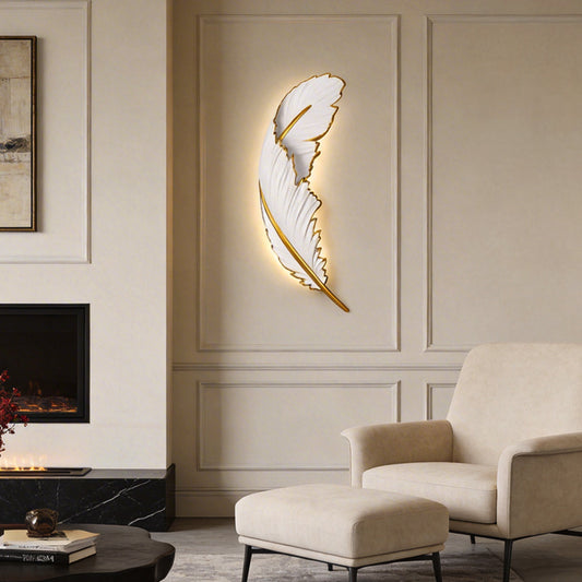 Feather LED Wall Lamp Modern White Decorative Resin Light