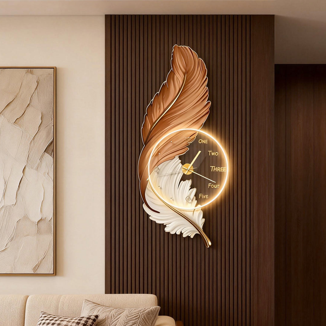 Feather LED Wall Lamp USB Rechargeable Acrylic Round Clock Light