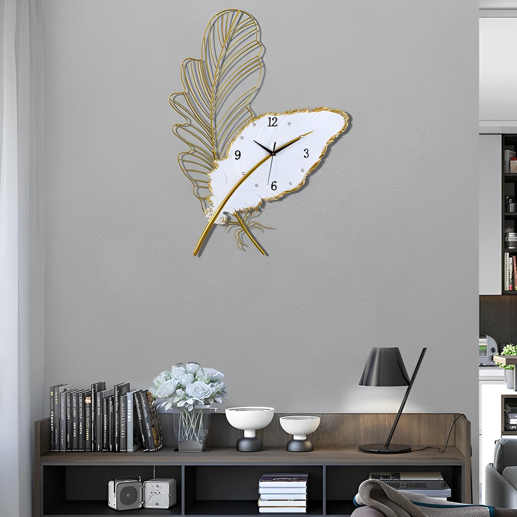 Feather Wall Clock Resin Silent Movement and LED Light Art Decor Light