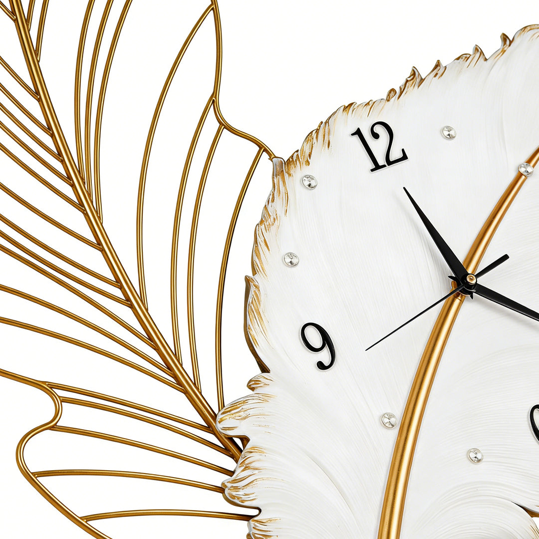Feather Wall Clock Resin Silent Movement and LED Light Art Decor Light