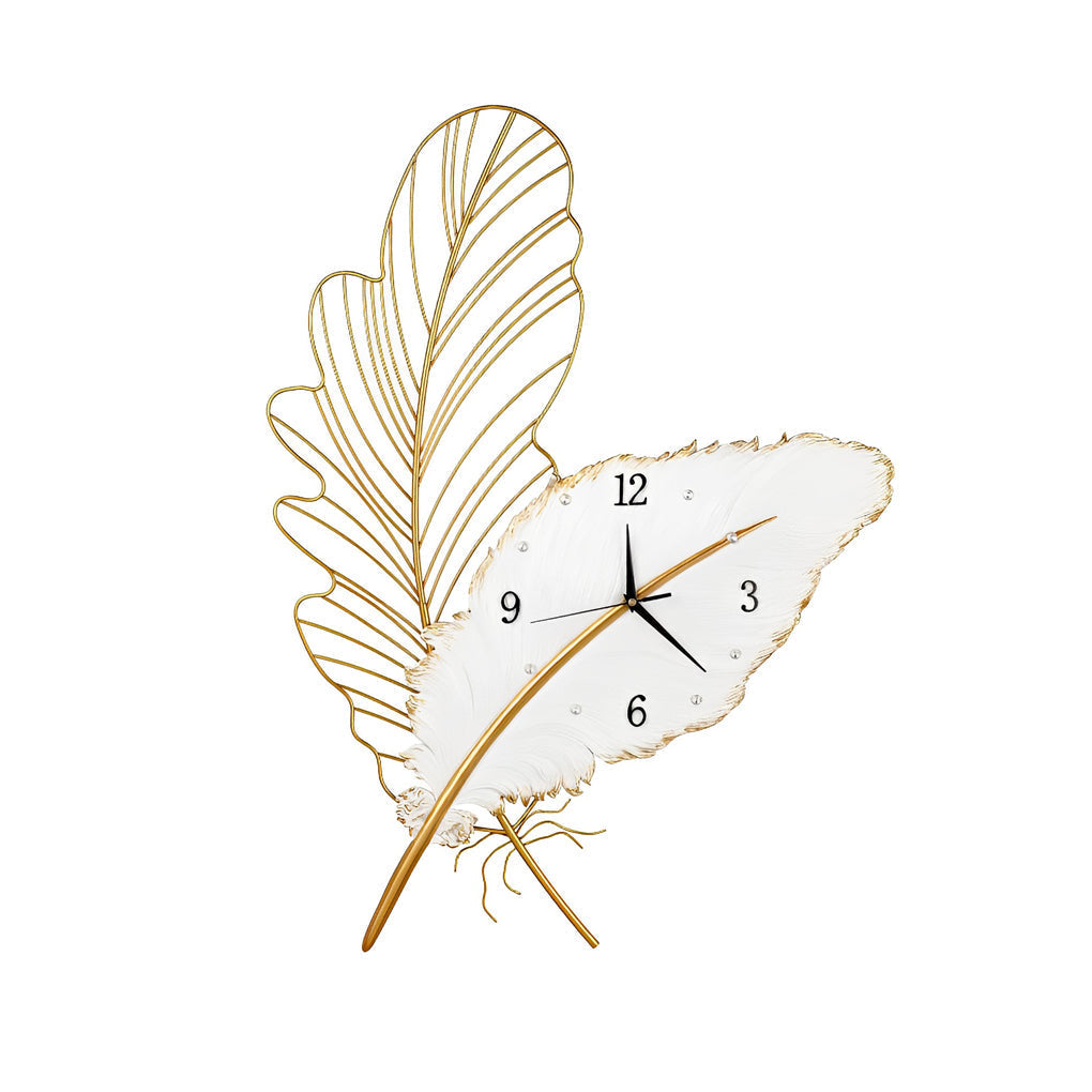 Feather Wall Clock Resin Silent Movement and LED Light Art Decor Light
