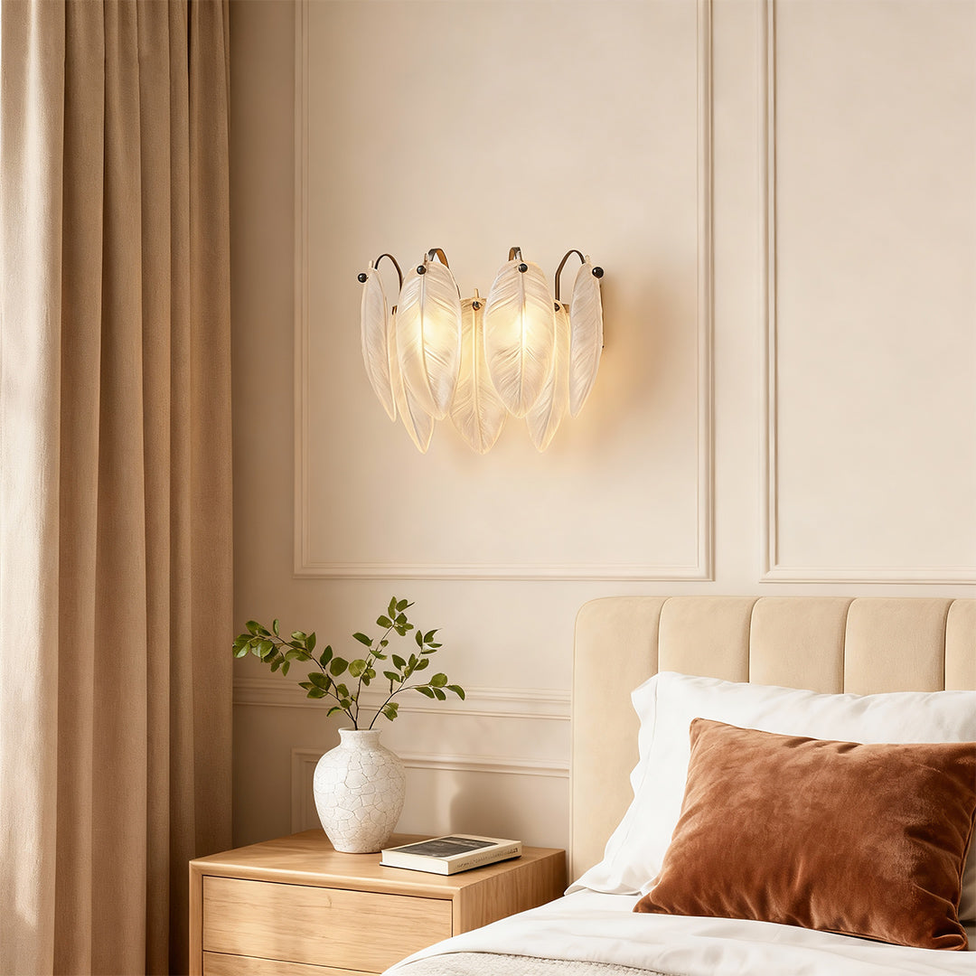 Feather Wall Light French Luxury Full Copper Glass Lamp