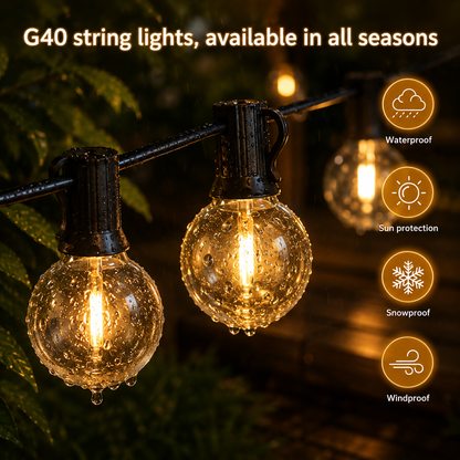 Solar Globe String Lights - Weatherproof LED Bulb Strands from 7 m with 11 Bulbs to 30 m with 50 Bulbs for Courtyard, Patio and Gatherings