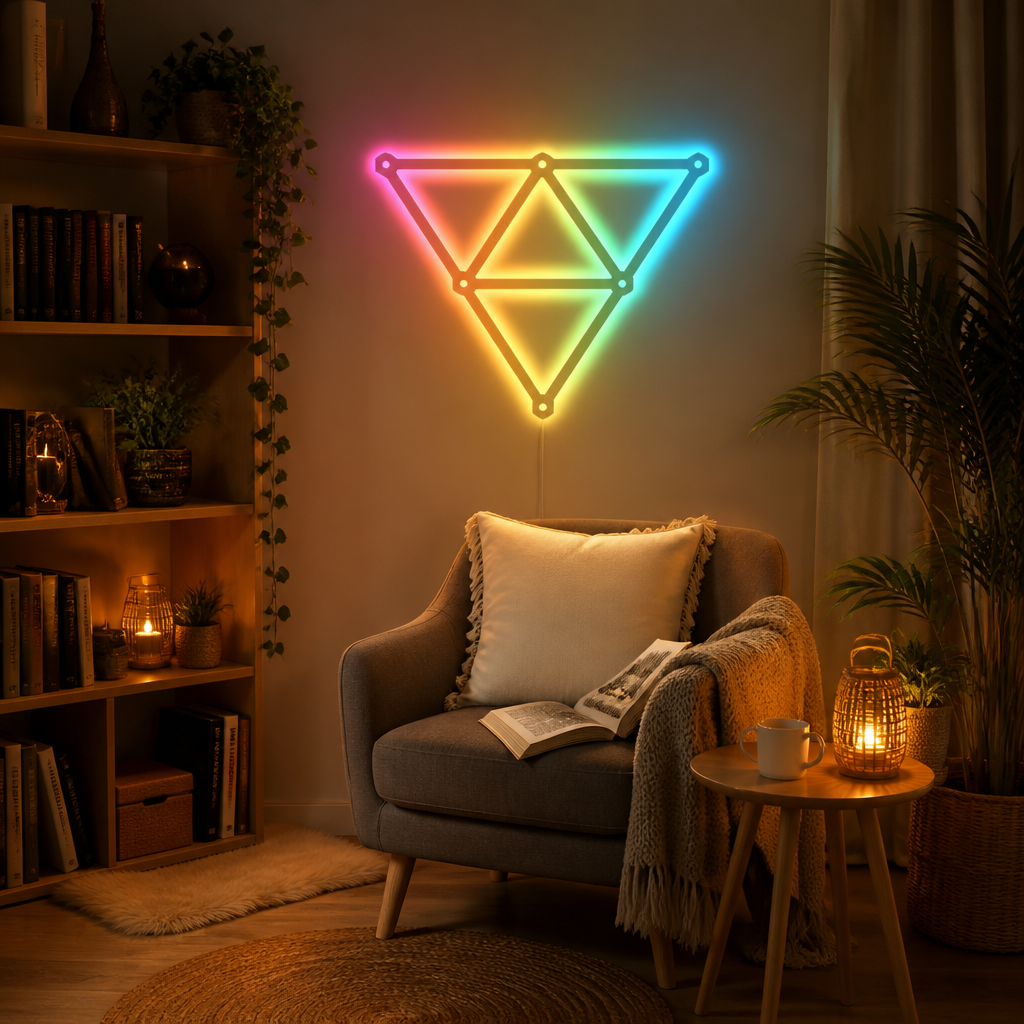 Music Sync RGB Wall Lamp - Six or Nine Piece Smart Colour Changing Panel Set with Beat Reactive Scenes, Timers and App Dimming