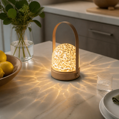 16 Colour LED Water Ripple Projector Mood Lamp - Metal 19.5 by 13.5cm Rechargeable Bedside Light with Removable Shade, Touch and Remote
