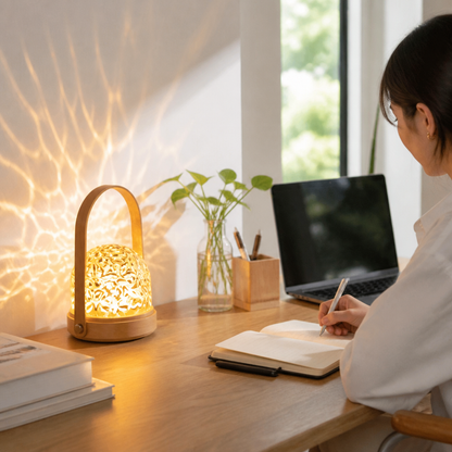 16 Colour LED Water Ripple Projector Mood Lamp - Metal 19.5 by 13.5cm Rechargeable Bedside Light with Removable Shade, Touch and Remote