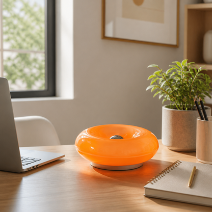 Donut LED Table Lamp - Dimmable Warm Ring Night Light in Lightweight ABS Running at 5 to 6V DC for Shelf, Console and Bedroom Ambience